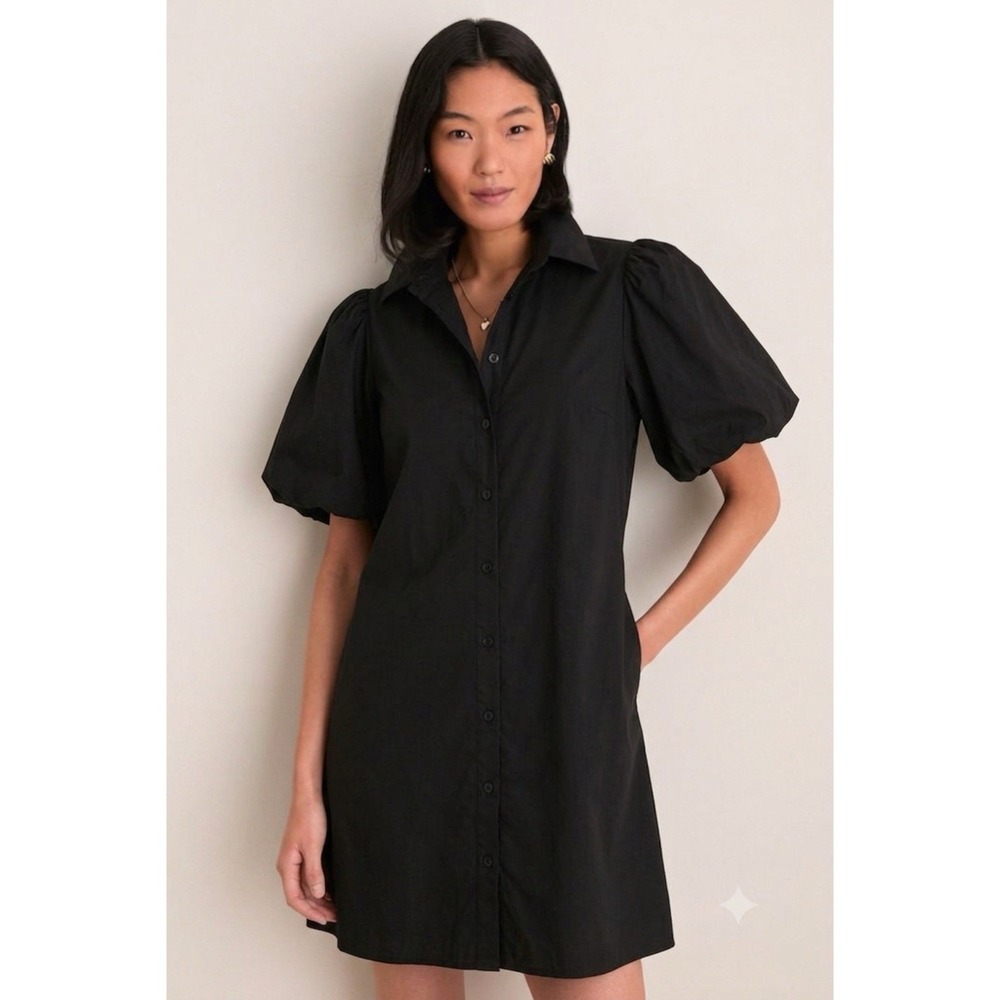Civico 51 Dress Small Poplin Cotton Button Up Pockets Puff Sleeve Made In Italy